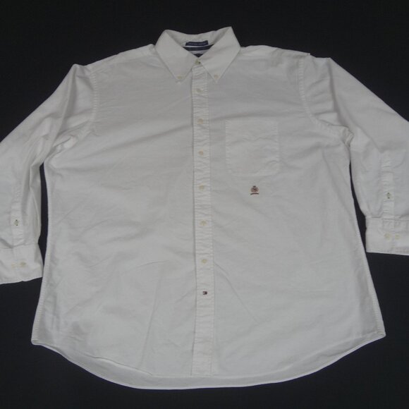 TOMMY HILFIGER ORIGINAL OXFORD BUTTON UP WHITE MENS 2XL XXL SHIRT K941 *SPOT HEM - Picture 1 of 12
